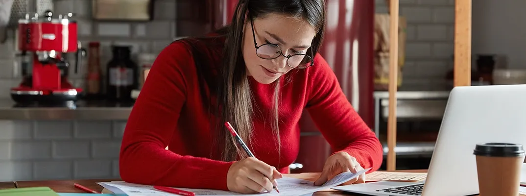 Woman working on a budget
