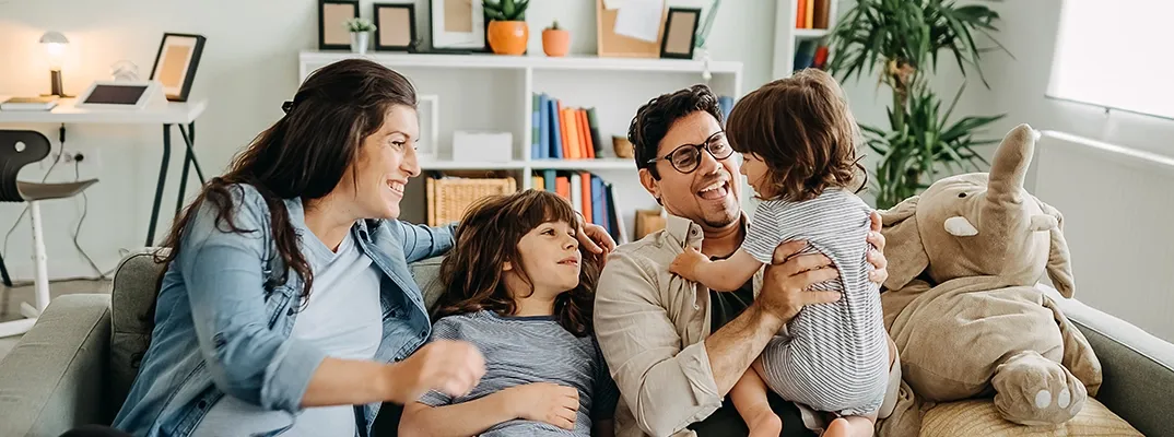 A family on a couch