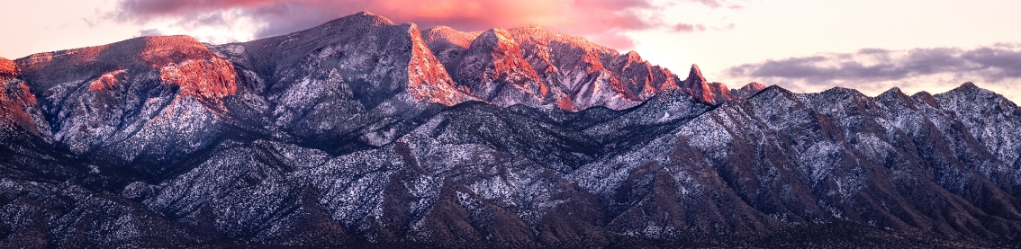 The Sandia Mountains with snow before sunset