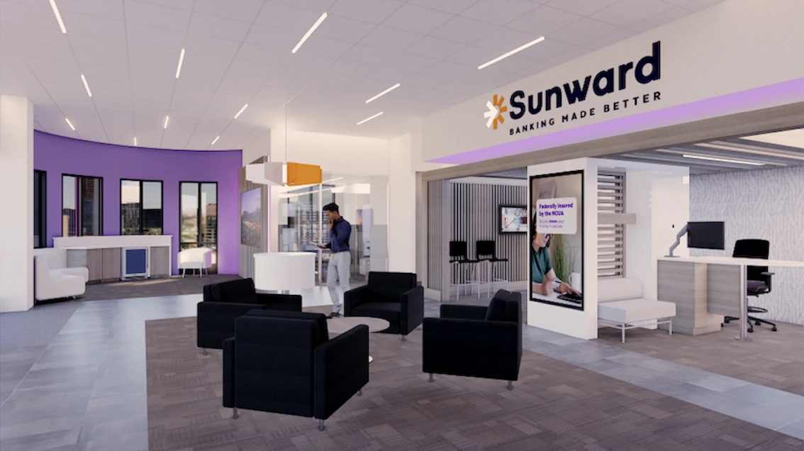A digital mockup of the interior of Sunward's Uptown Albuquerque branch.