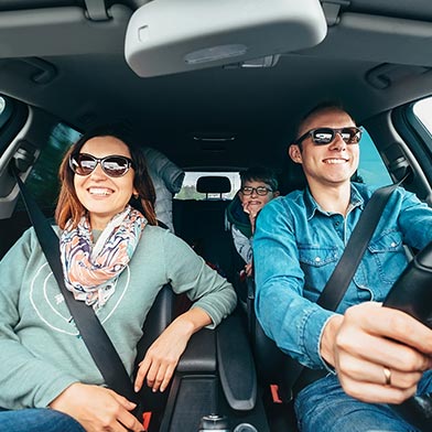 Three friends on a road trip