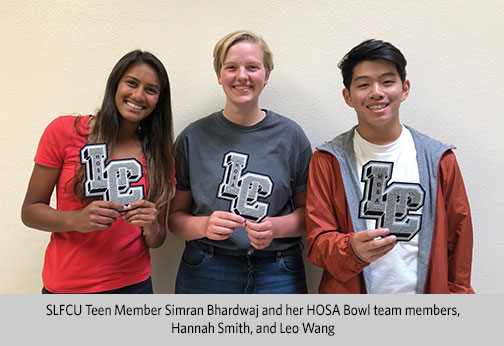 Sunward Teen Member Simran Bhardwaj and her HOSA Bowl team members,  Hannah Smith, and Leo Wang 