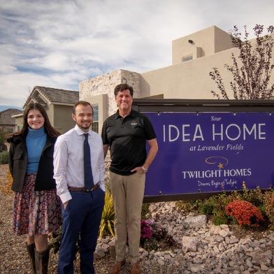 Pictured: Tim McNaney, Co-President of Twilight Homes (right), with Marketing Specialists Branden Massey (center) and Gwen Rule (left).