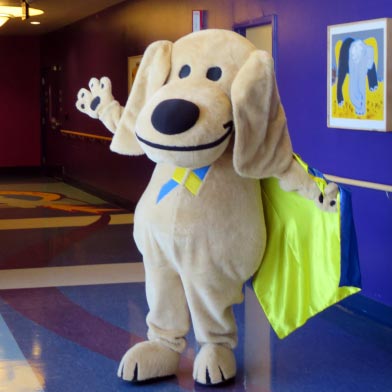 Sandy the Lab inside of the UNM Children's Hospital