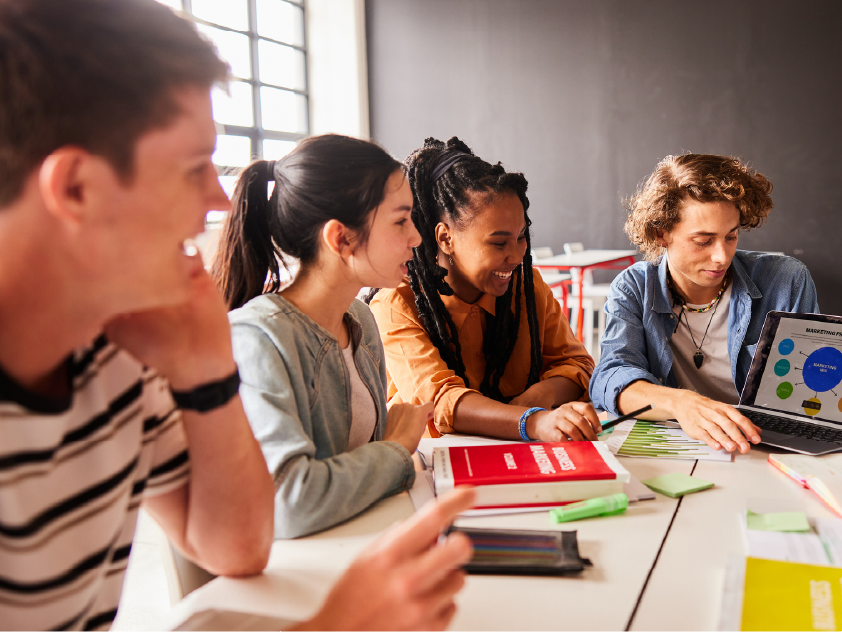 Students collaborating in a classroom