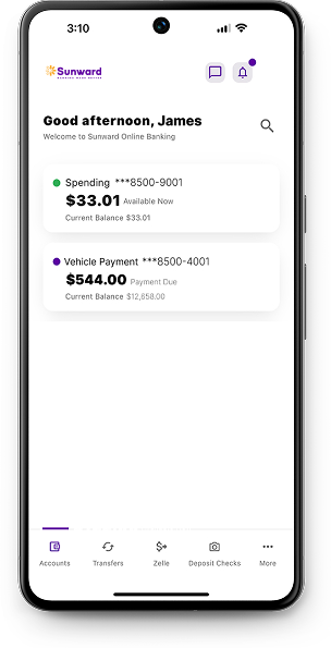A smartphone with the Sunward mobile app open on it.